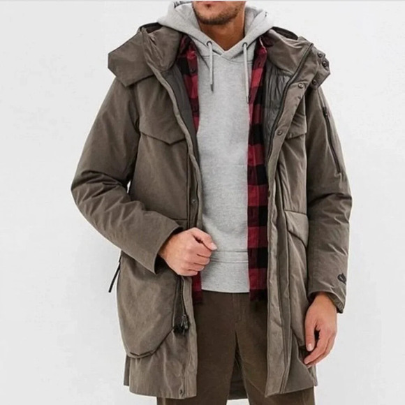 Nike Sportswear Tech Pack Down Fill Hooded Parka Jacket Coat Grey Green Sz Large - Picture 2 of 9